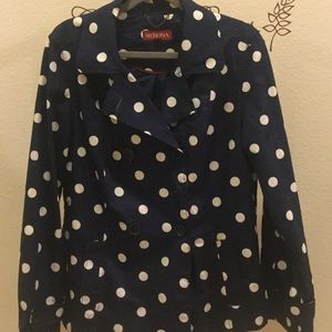 Navy blue/white polka dot trench coat