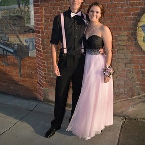 Floor length pink and black prom dress