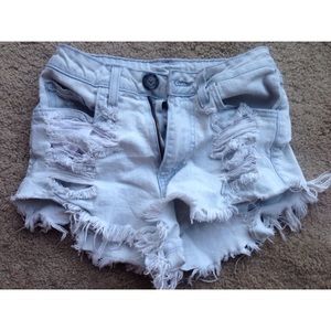 high waisted distressed shorts