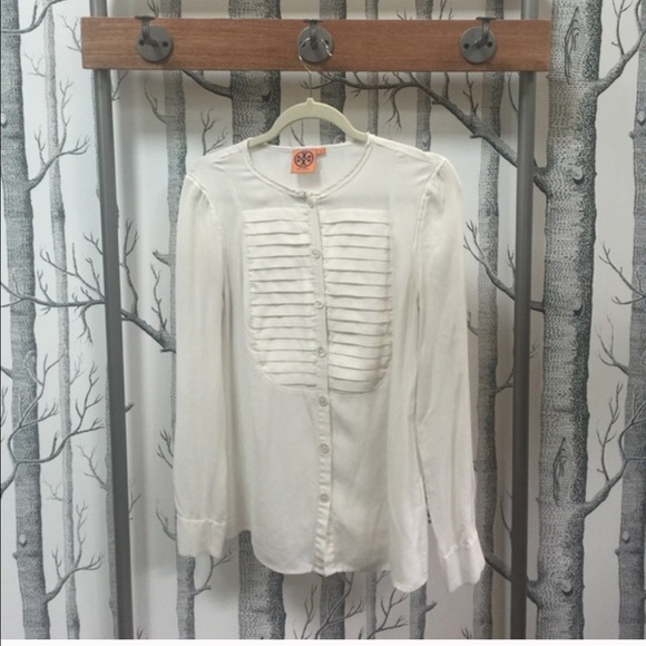 Tory Burch Ivory Bib Blouse