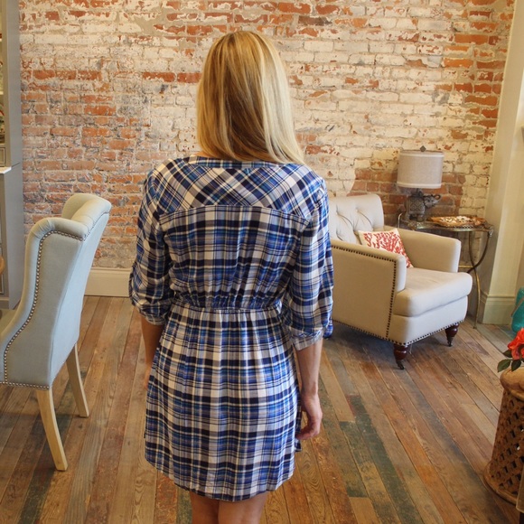 Blue plaid shirt dress - Picture 3 of 3