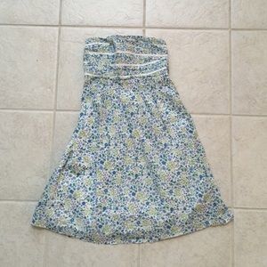 Blue Floral Strapless Dress