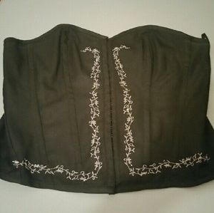 Black boned corset top with beaded silver design