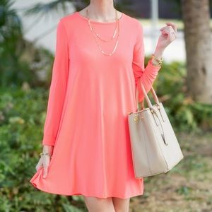 Neon Pink Long Sleeved Shift Dress