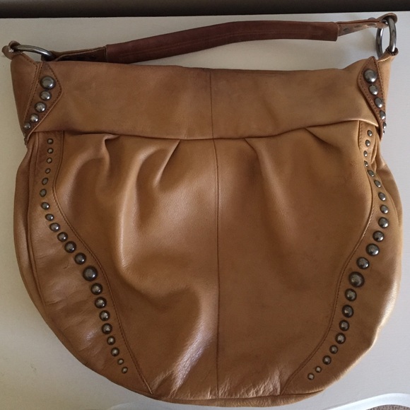 B Makowski Tan Leather Purse w/ Stud Detail
