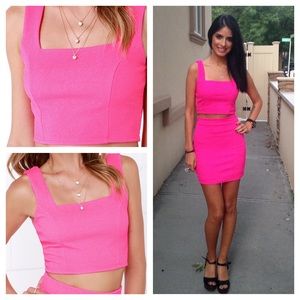 "almost doesn't count hot pink 2-piece dress"