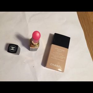 Chanel lipstick in Romance Chanel foundation