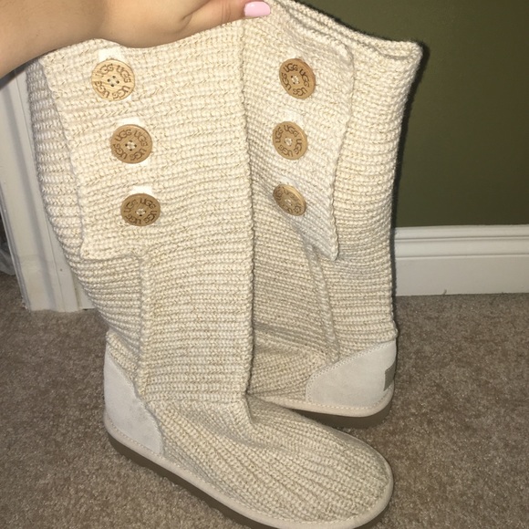 Cream Cable Knit Tall Bailey Button Ugg Boots