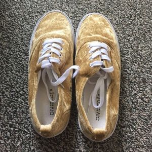 Gold velvet sneakers
