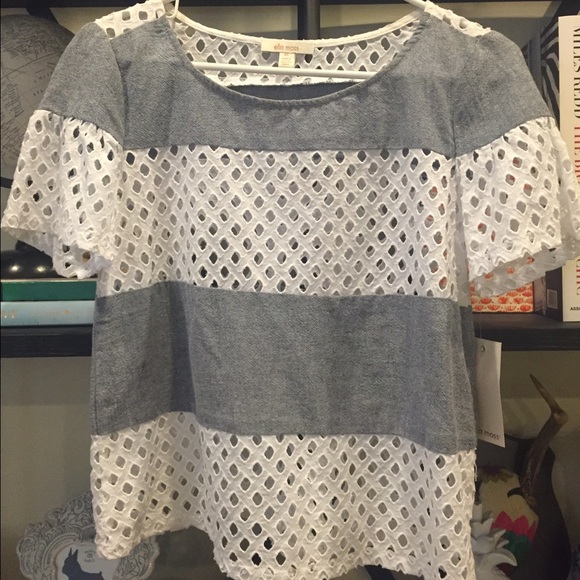 NWT Ella Moss chambray/eyelet top XS - Picture 1 of 1