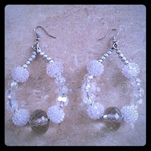 White and silver hanging earrings