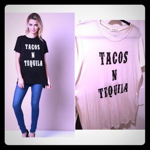 NWOT Cream"Tacos N Tequila" graphic tee