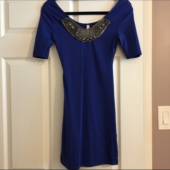 Royal blue beaded mini dress XS