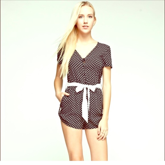 NWT TEA N CUP BLACK ABD WHITE POLKA DOT JUMPSUIT - Picture 1 of 3