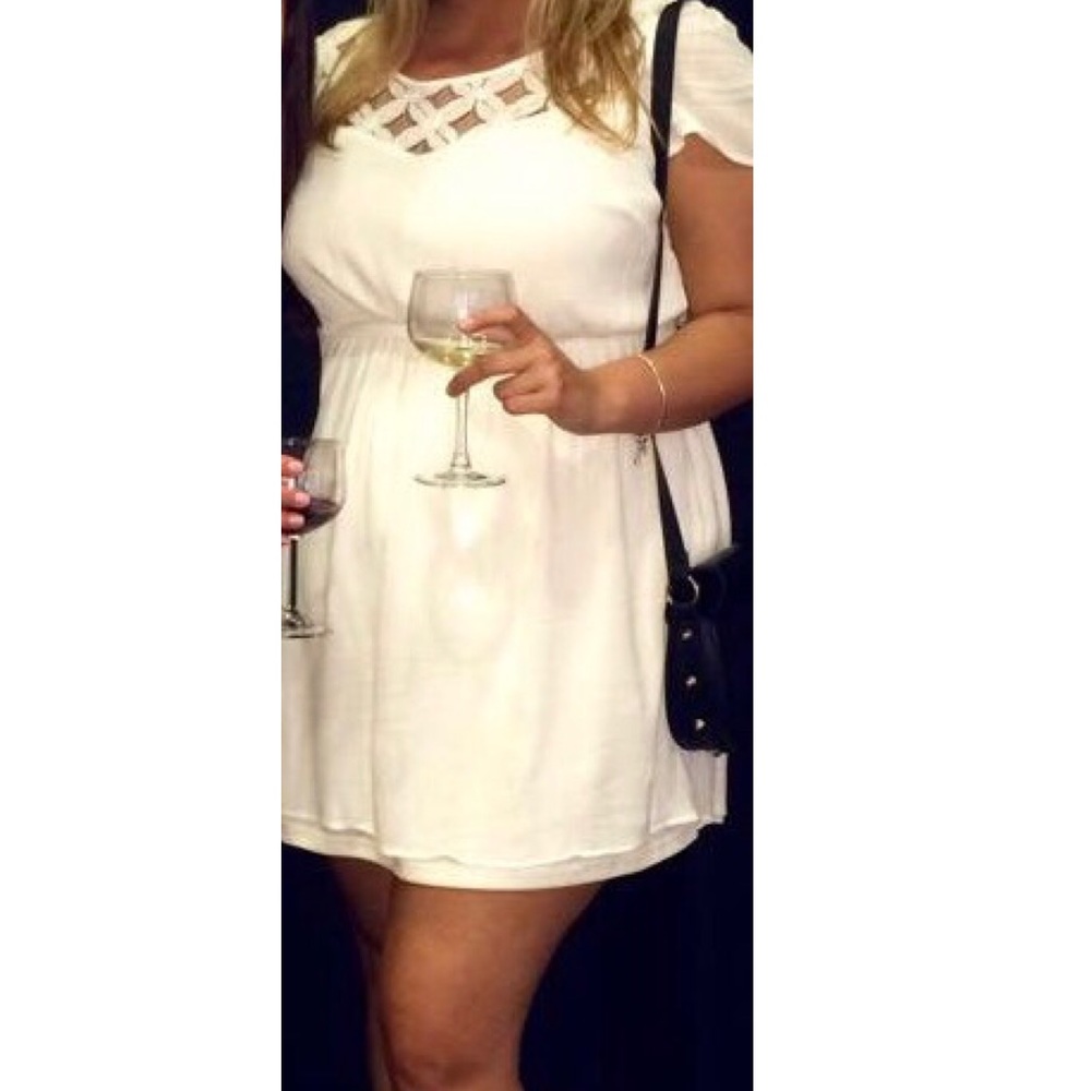 White chiffon lace detailed short sleeve dress!