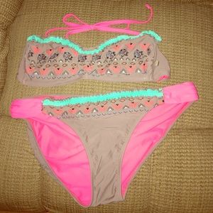 Tribal Print Coral and Turquoise Bikini