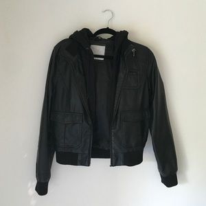 Black "Leather" Jacket with Hoodie