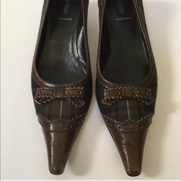 Miu Miu plaid leather kitten heal pump shoes 38 - Picture 3 of 4