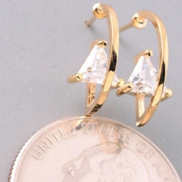 NWT || Gold Post Triangle Crystal Hoop Earrings - Picture 2 of 2