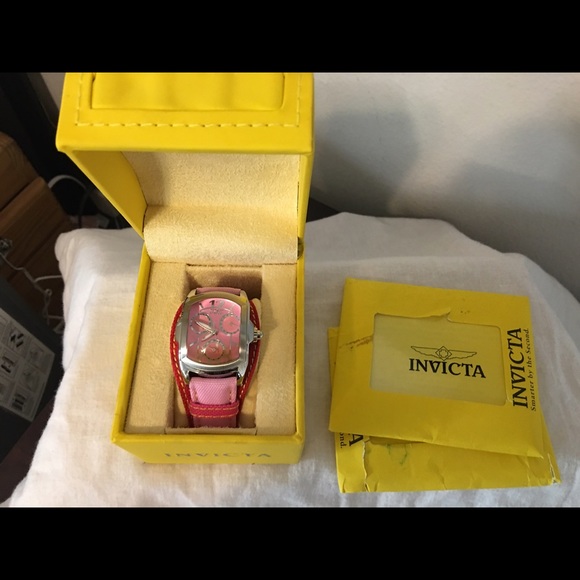 Ladies Pink Canvas Strap Watch