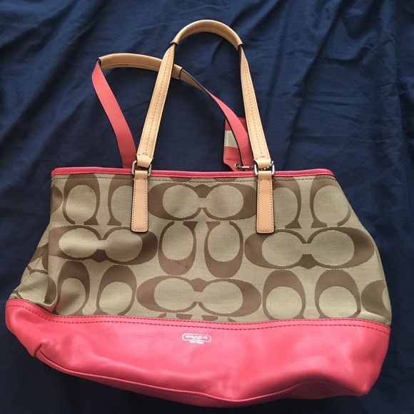 Pink and brown coach bag