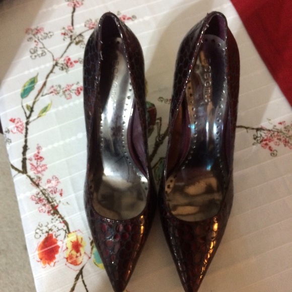 Red snake skin print heels