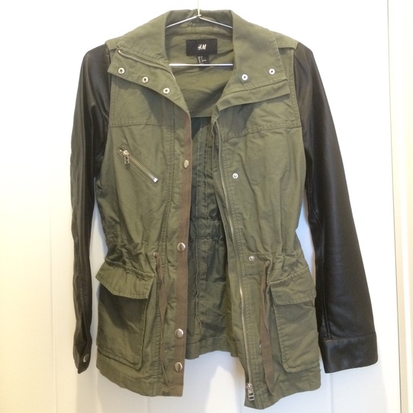 H&M Jackets & Blazers - H&M Leather Sleeve Utility Jacket SZ 4