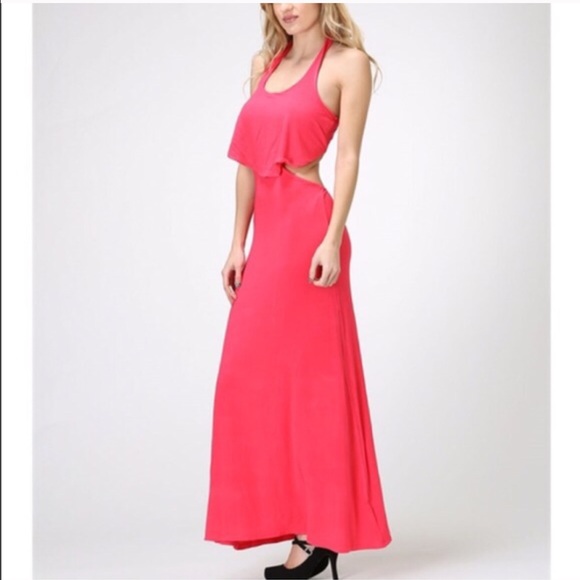 💠💠The KEILANA halter open back dress - CORAL - Picture 2 of 3