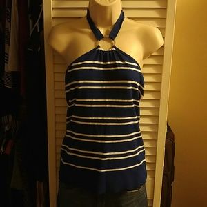 Blue and white stripes halter top