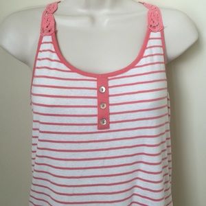 Pink rose striped tank with lace back detail. NWT