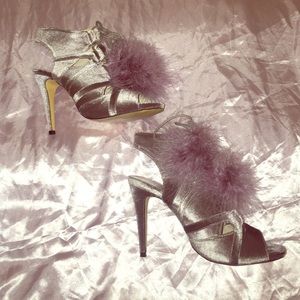 Pom Pom Velvet Strap On Heels