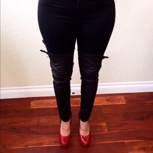 🔥JAMES JEANS Black Jean/Leather w/ Side Zip SZ 28
