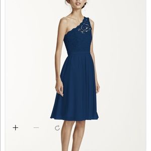 David's Bridal One Shoulder Lace Dress: Marine