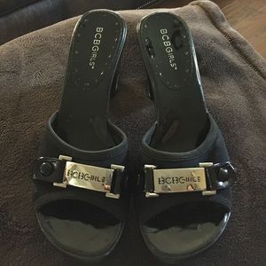 BCBGirl black patent wedge