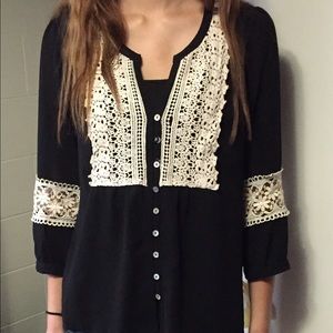 Black button up with cream lace detail