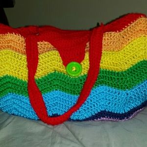 Hand made rainbow diaper bag with matching blanket