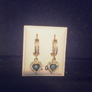 14k Gold Hoops Good Eye Heart Earrings