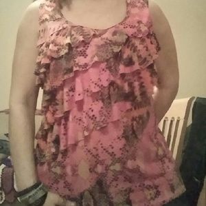 Pink snake print ruffled tank top