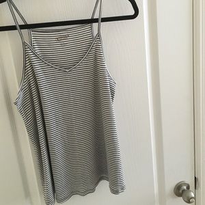 Grey and white ribbed tank top.