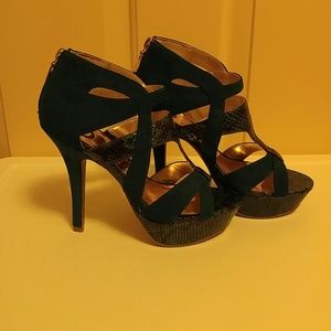 Unworn Turquoise high heels with zipper back
