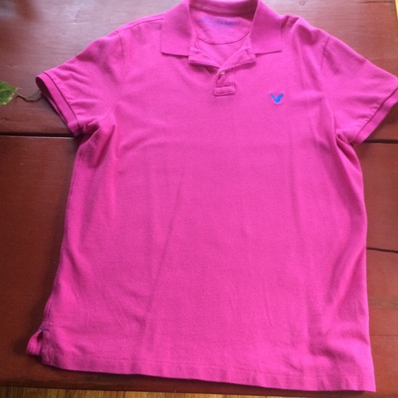 Pink W/Blue Eagle American Eagle Short Sleeve Polo