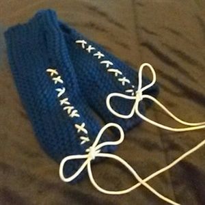 #Hand-knitted Lace-up Fingerless Gloves / Arm-warm