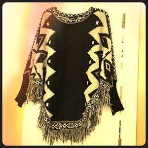 Poncho with arm holes tribal print