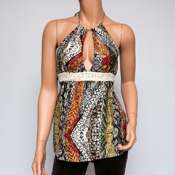 La Rok Multi-color Sexy Summery Silk Halter Top XS