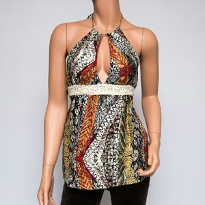 La Rok Multi-color Sexy Summery Silk Halter Top XS