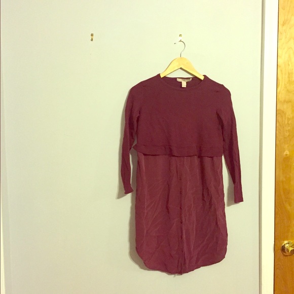 Sweater and silk material shirt dress