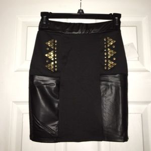 Edgy black leather skirt