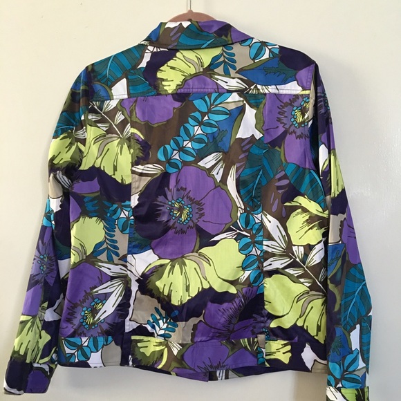 Chicos Purple Flower Summer Blazer Jacket sz 1 - Picture 2 of 4