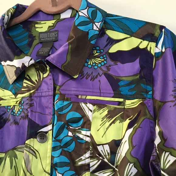 Chicos Purple Flower Summer Blazer Jacket sz 1 - Picture 3 of 4
