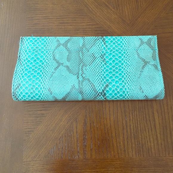 Faux crocodile  skin turquoise clutch